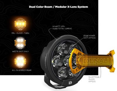 Допълнителен фар Denali D7 PRO Multi-Beam Driving с лещи Modular X-Lens